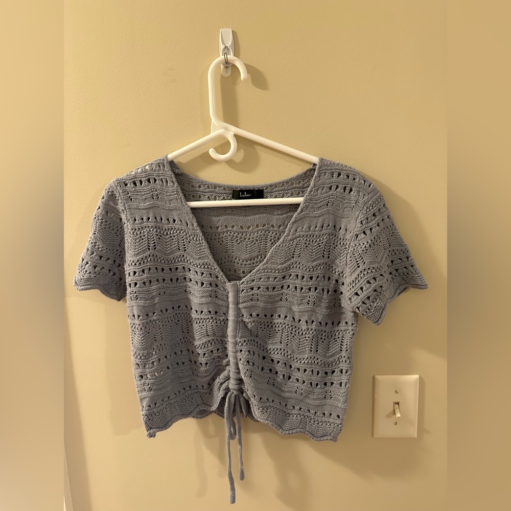 Lulus crotchet short sleeve top with adjustable waist ties